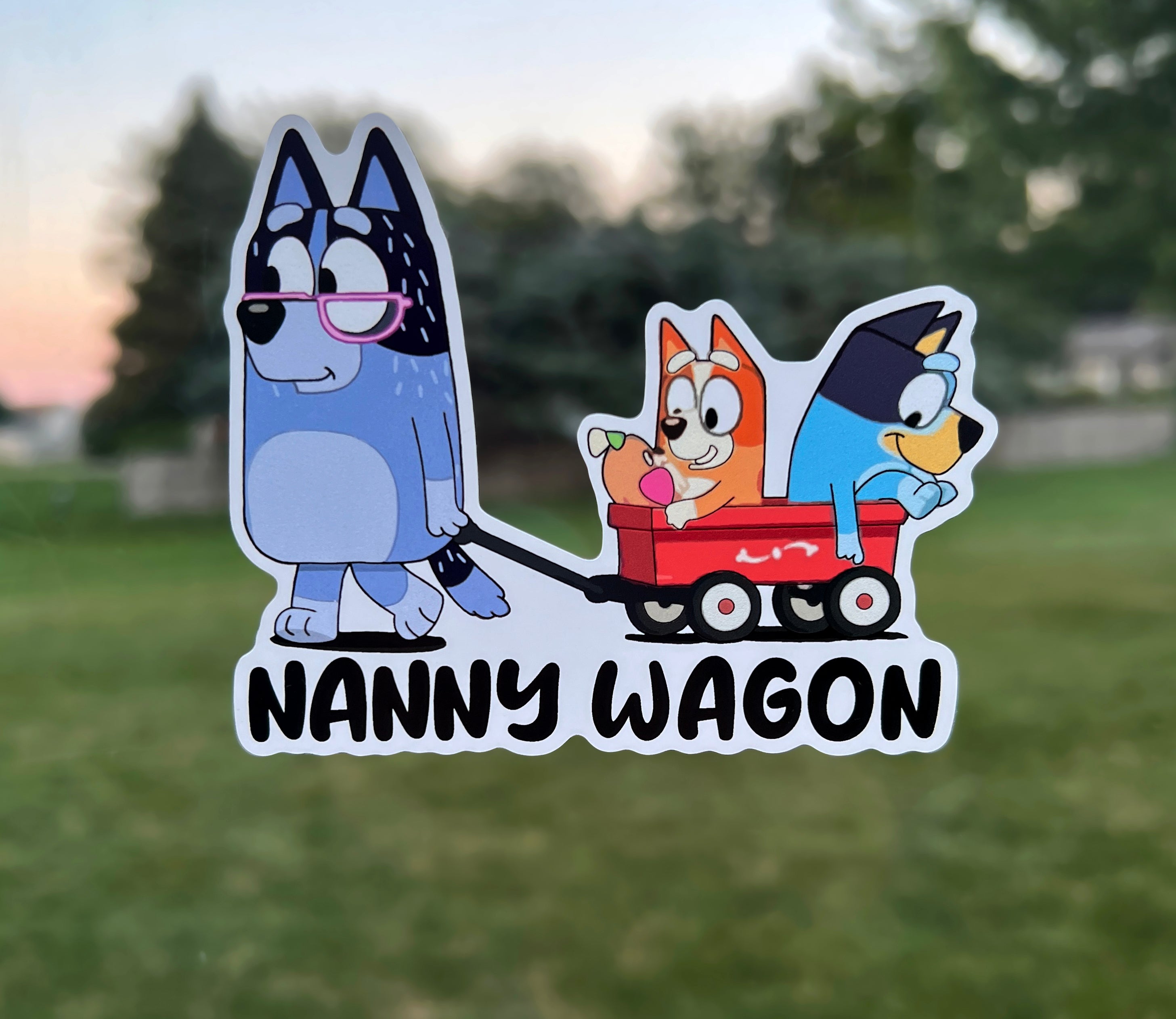 (B28) Nanny Wagon of 2 - Dog Family Decal / Sticker